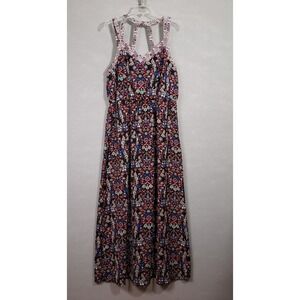 Xhilaration Target Maxi‎ Dress XL Black Floral Strappy Cutout Back Boho Summer